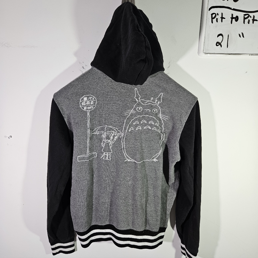 STUDIO GHIBLI My Neighbor Totoro Black & Grey Button Up Hoodie Sweatshirt!